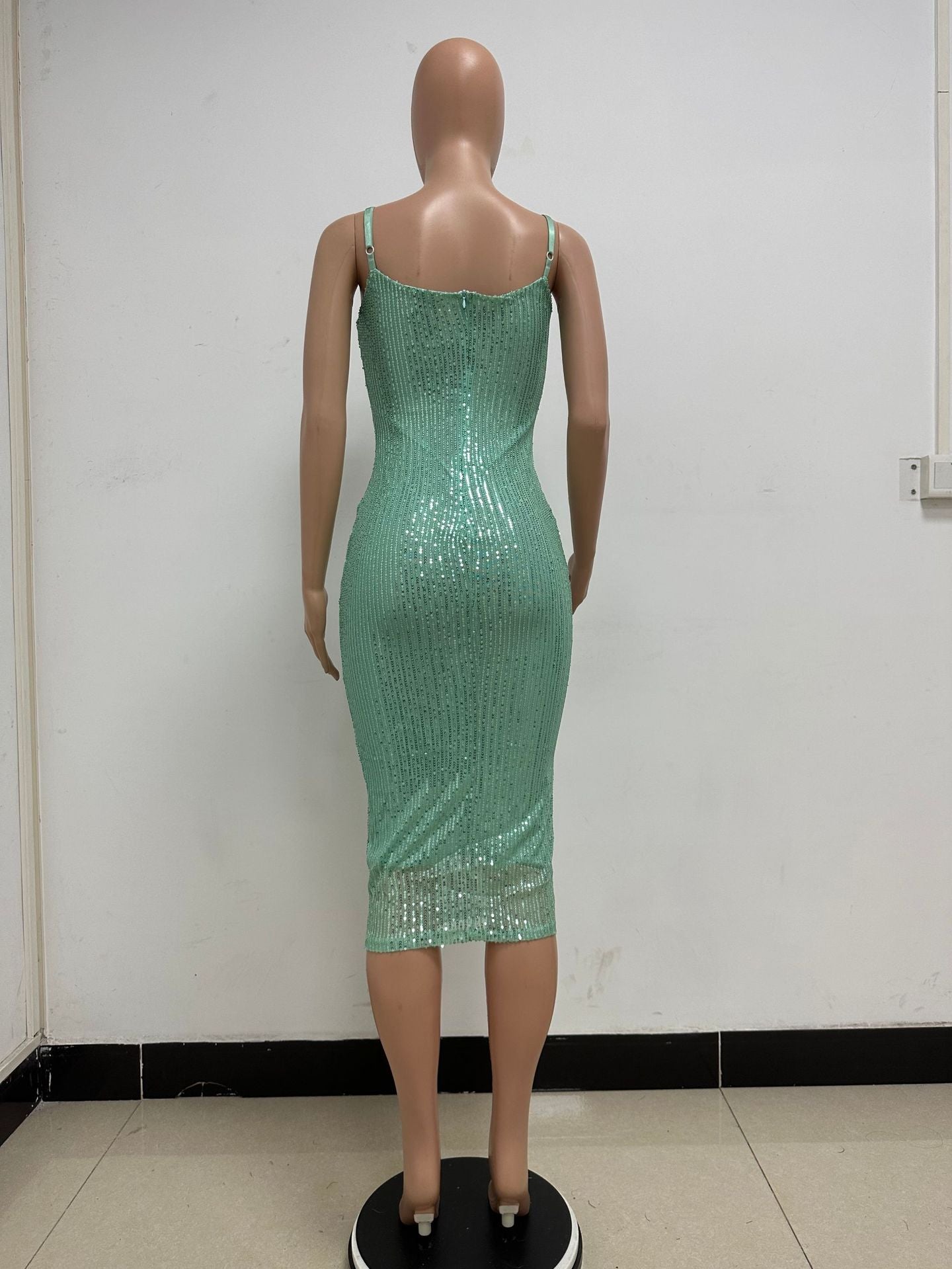 Summer Women's Sleeveless Low Back Straps Sequin Party Dress 46