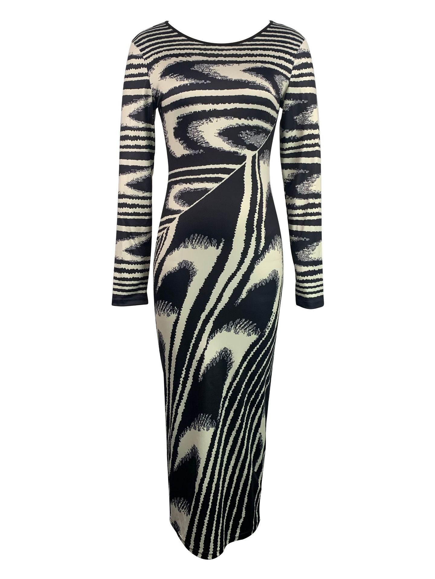 Women Irregular Print Sexy Bodycon Long Sleeve Dress 15