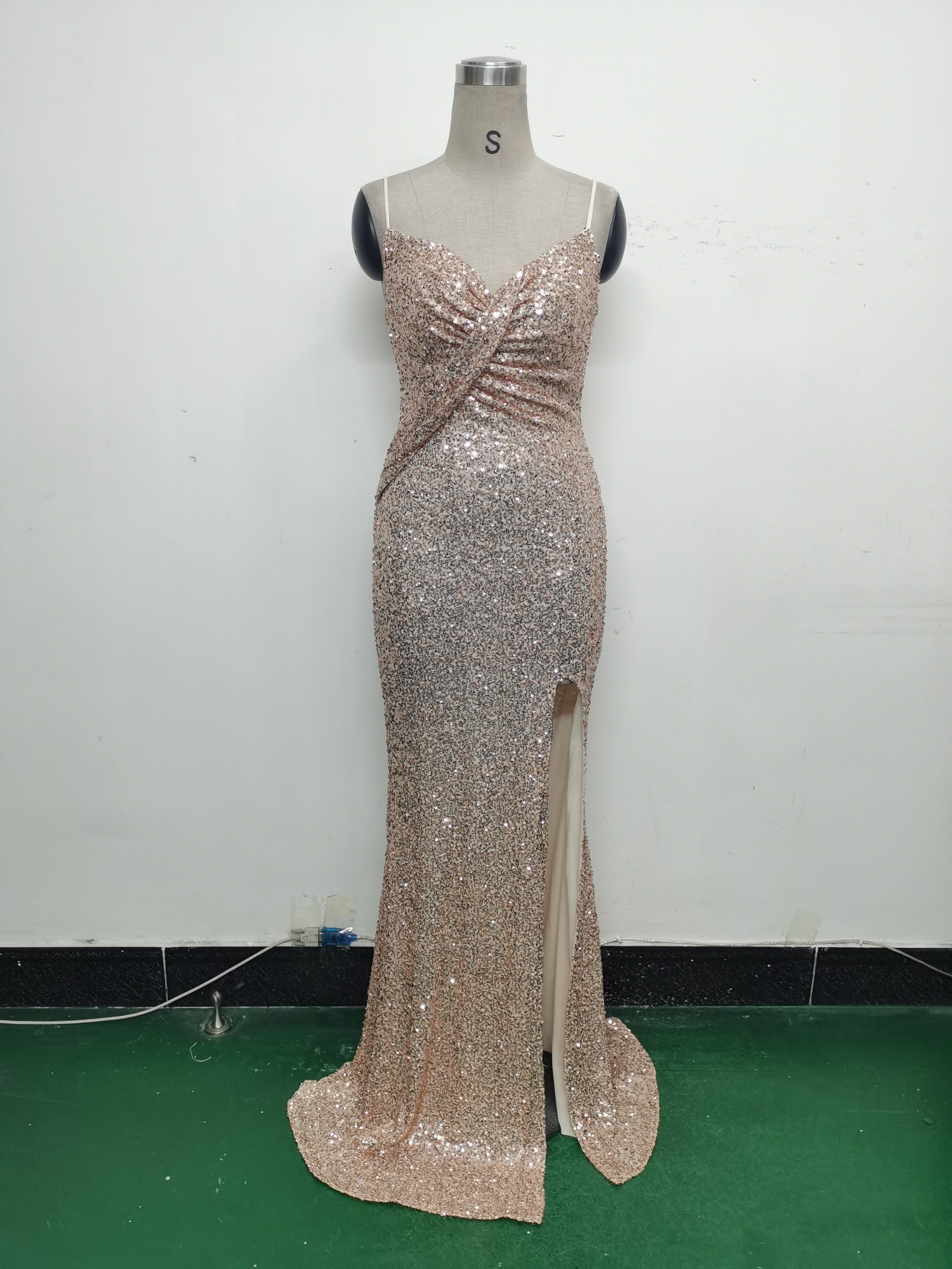 Women sequined sexy split sling evening dress 37