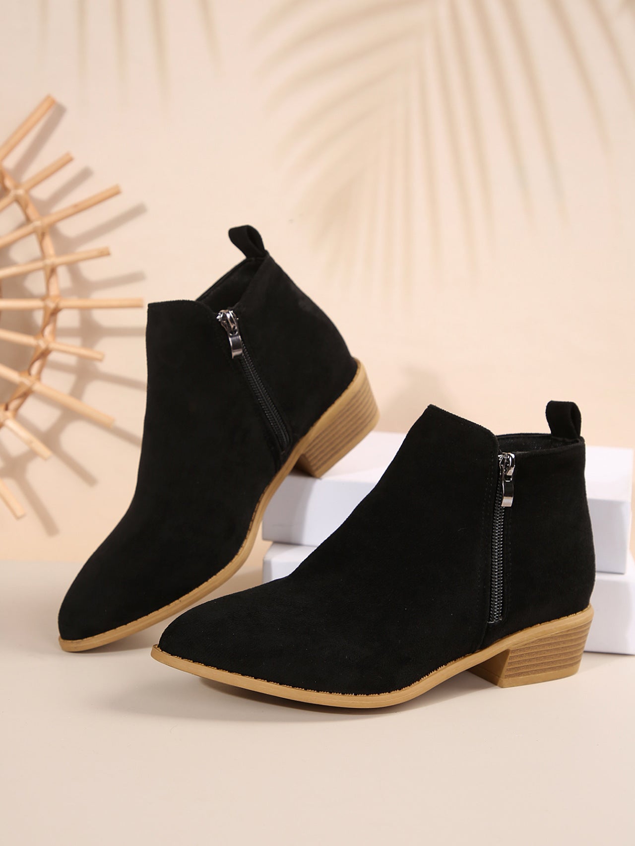 Women's Winter Plus Size Suede Pointed Side Zip Mid Heel Chelsea Boots 12