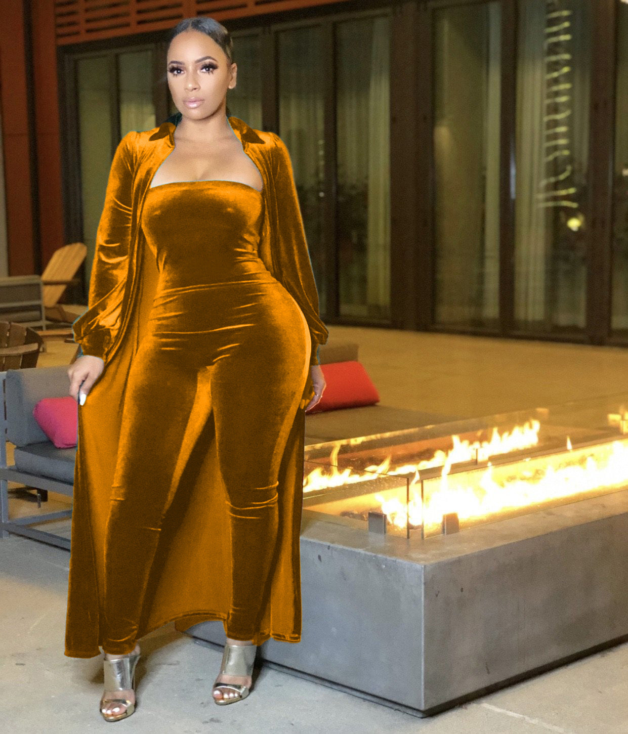 Sexy Velvet Strapless Women Jumpsuit Jacket Two Piece Set 10