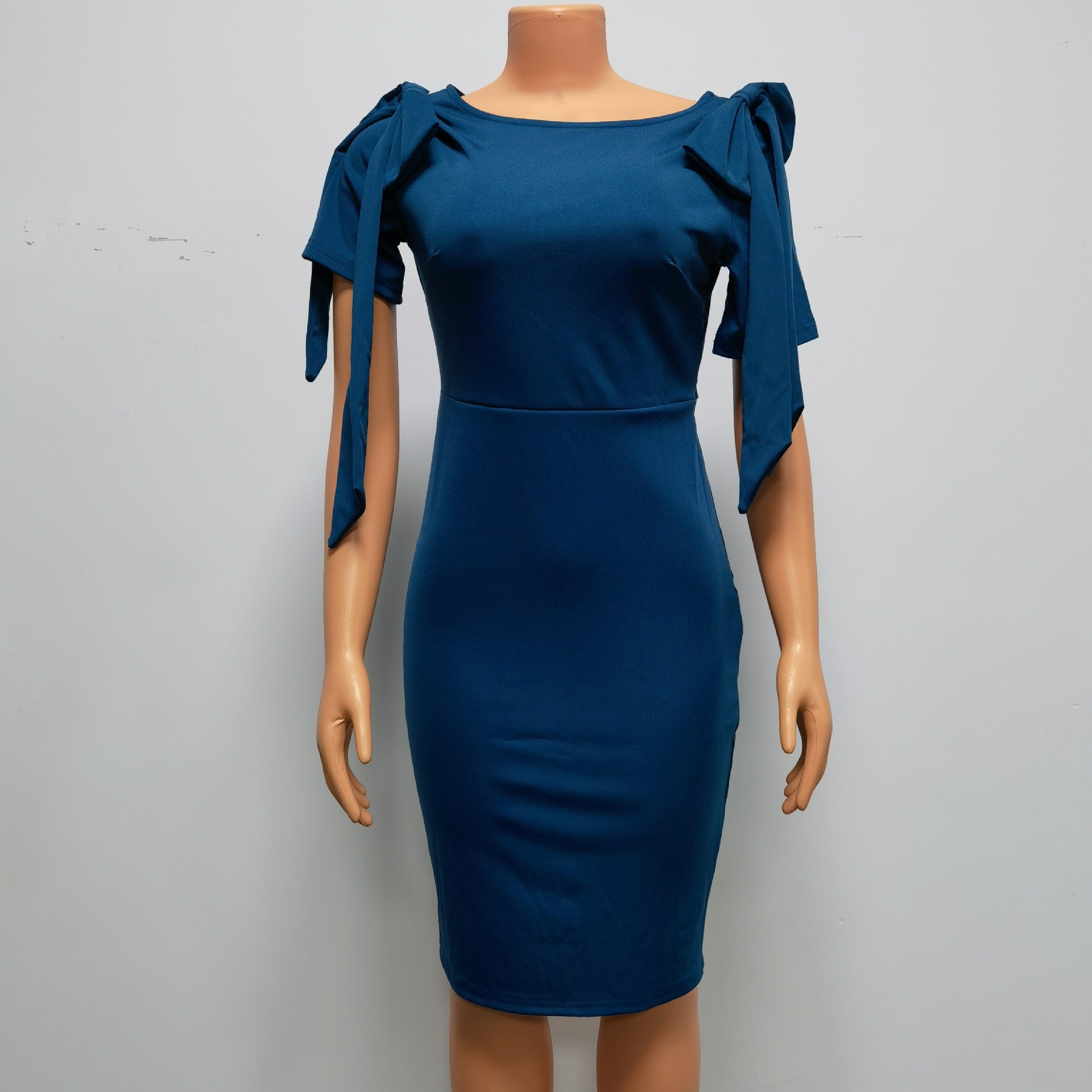 Summer African Women Bow Knot Short Sleeve Bodycon Dress 7