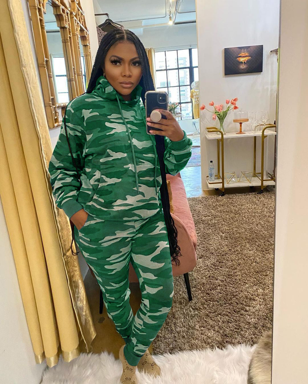 Women's Fashionable Sportswear Camouflage Two-Piece Tracksuit Set 13