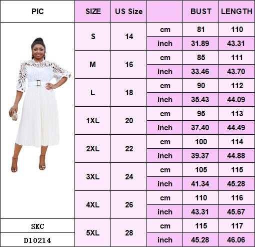 Plus Size Women lace hook flower sexy hollow pleated dress 15