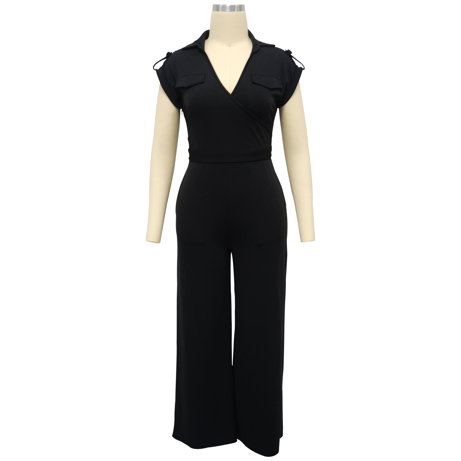 Fashionable Women's Solid Color Sleeveless V-Neck Wide Leg Jumpsuit 8