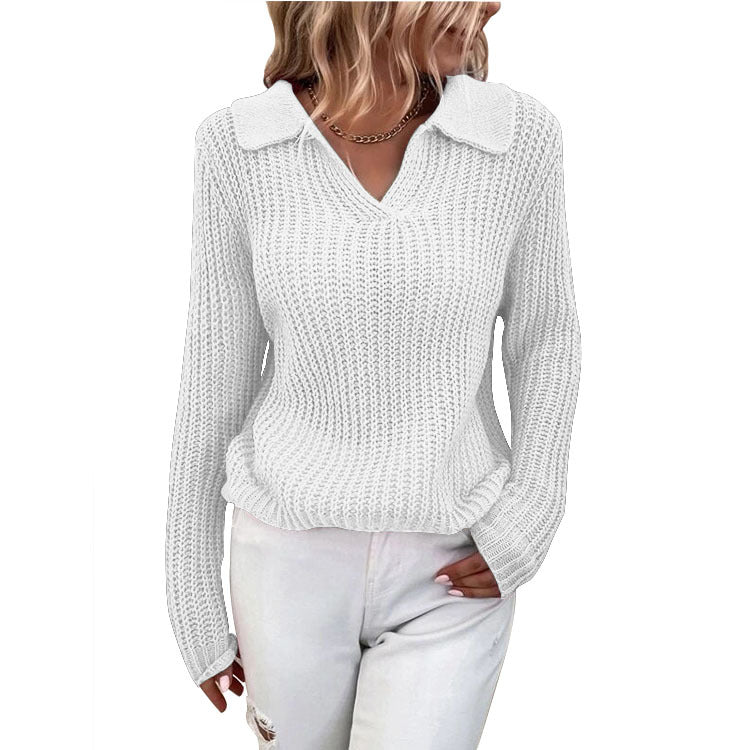 Women Turndown Collar Round Neck Sweater 13