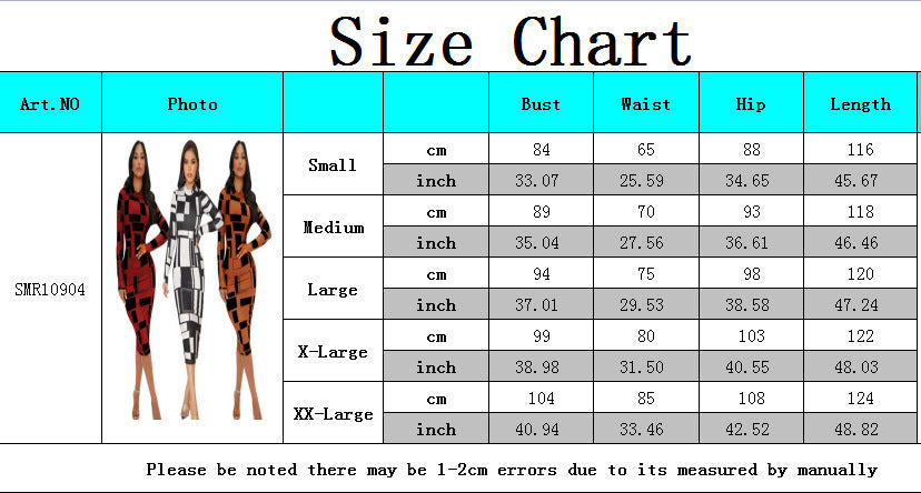 Women's Fashion Digital Printed Long Sleeve Round Neck Sexy Tight Fitting Bodycon Dress 8