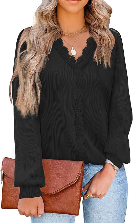 Women long-sleeved lace v-neck Casual shirt 7