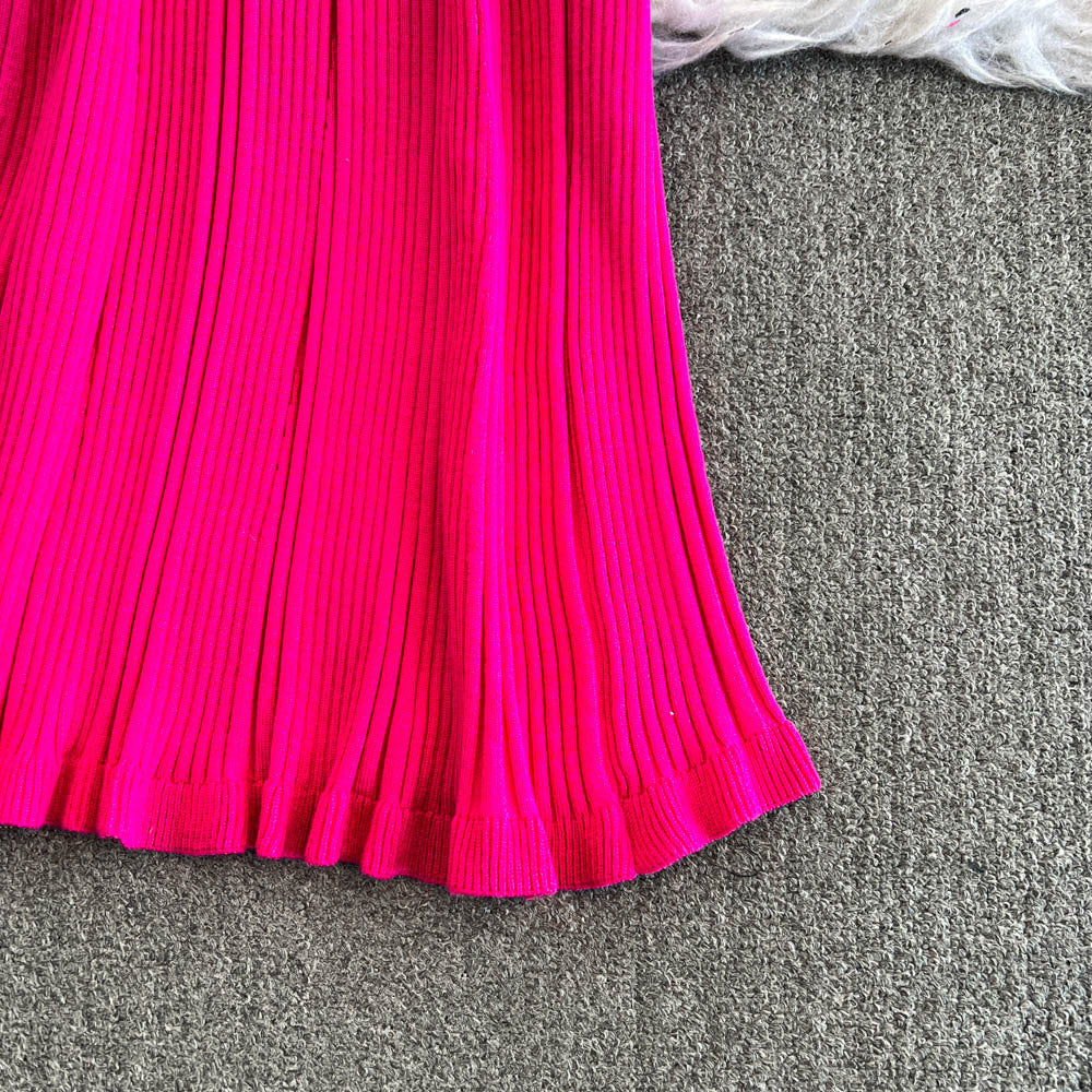 Winter Turndown Collar Knitting Dress Women Long Sleeve Fashion Chic Slim Waist Sweater Dress 14