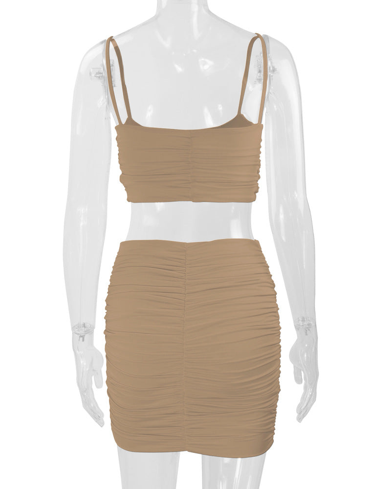 Sexy Camisole Ruched Bodycon Skirt Two-Piece Set For Women 45