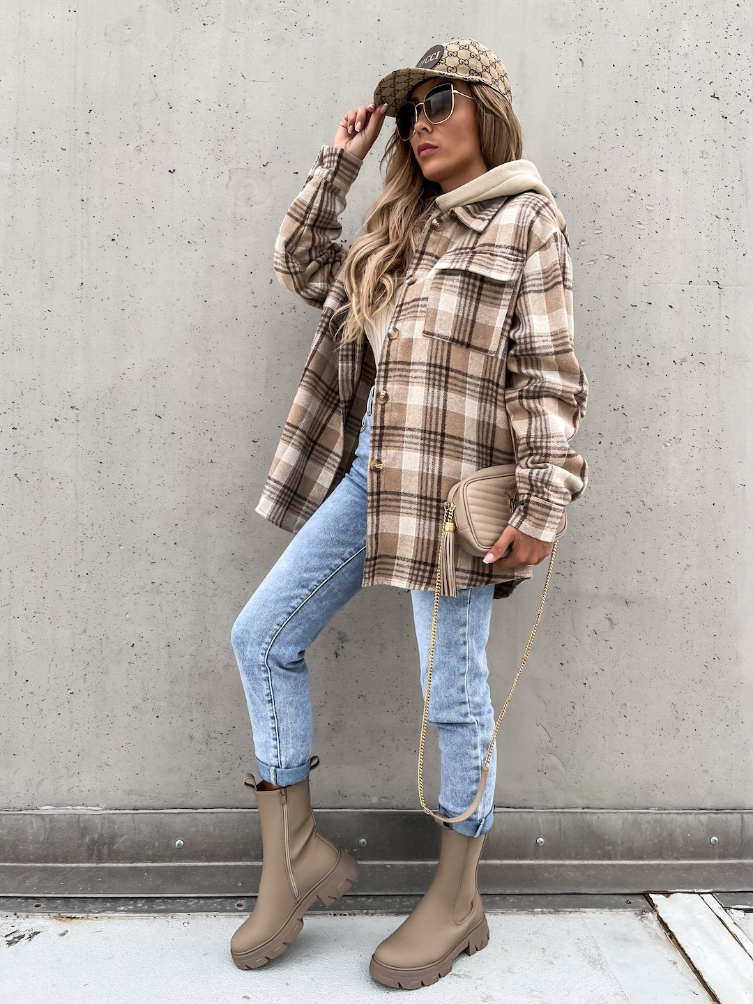 Winter Women's Outerwear Fashionable Hooded Plaid Coat 7