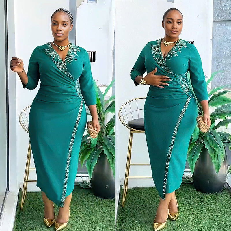 Plus Size African Style Beaded Party Evening Dress 8