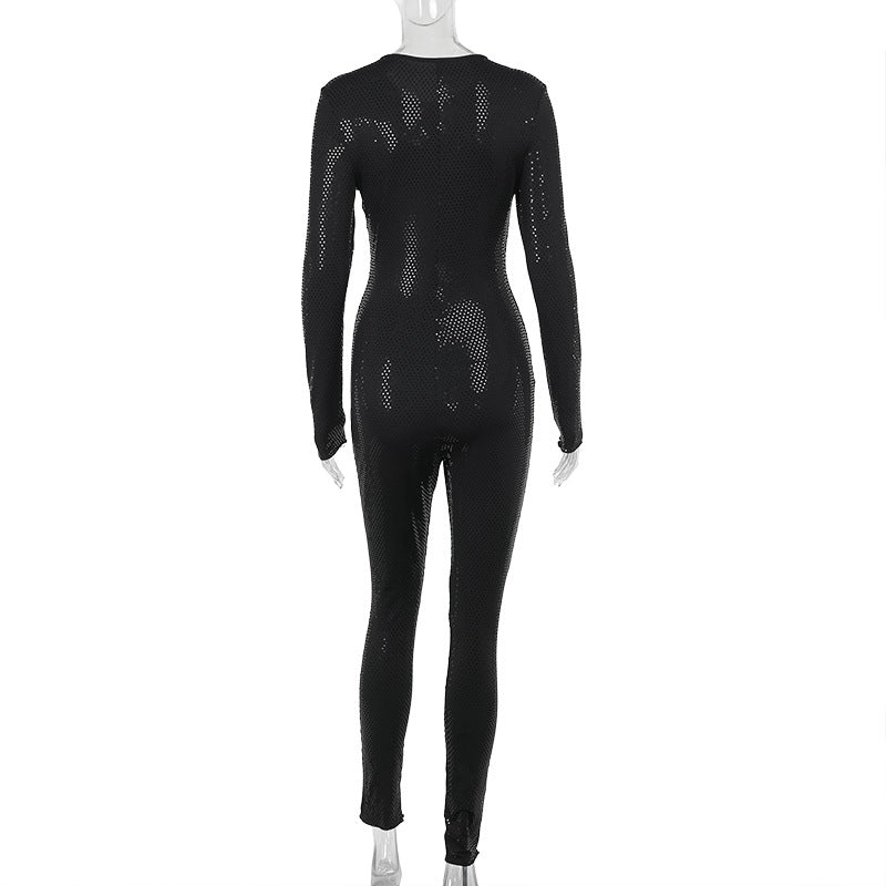 Women Fall Long Sleeve Black Jumpsuit 8