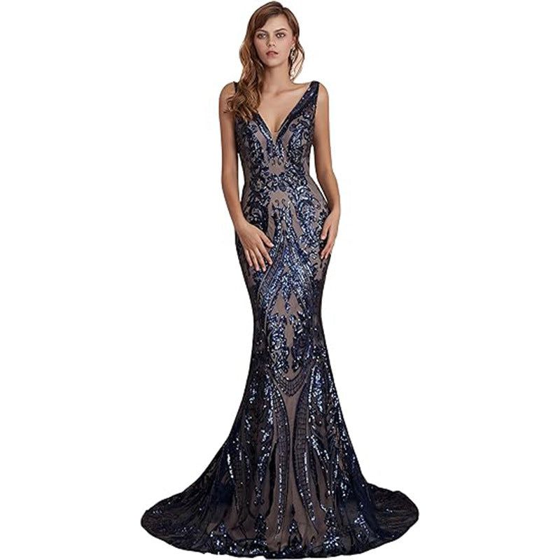 Women Sleeveless Sexy V-Neck Formal Party Sequin Evening Dress（Processing time need 3-6 days） 10