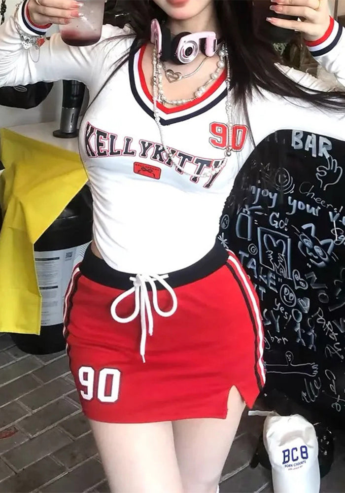 American women's autumn cheerleading sports Slim Fit top mini Bodycon skirt two piece set