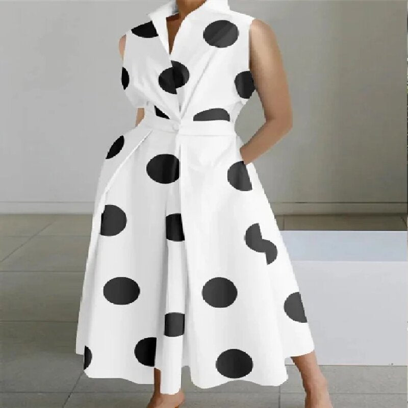 Summer Career Fashion Polka Dot V Neck Ladies Button Mermaid Dress 17