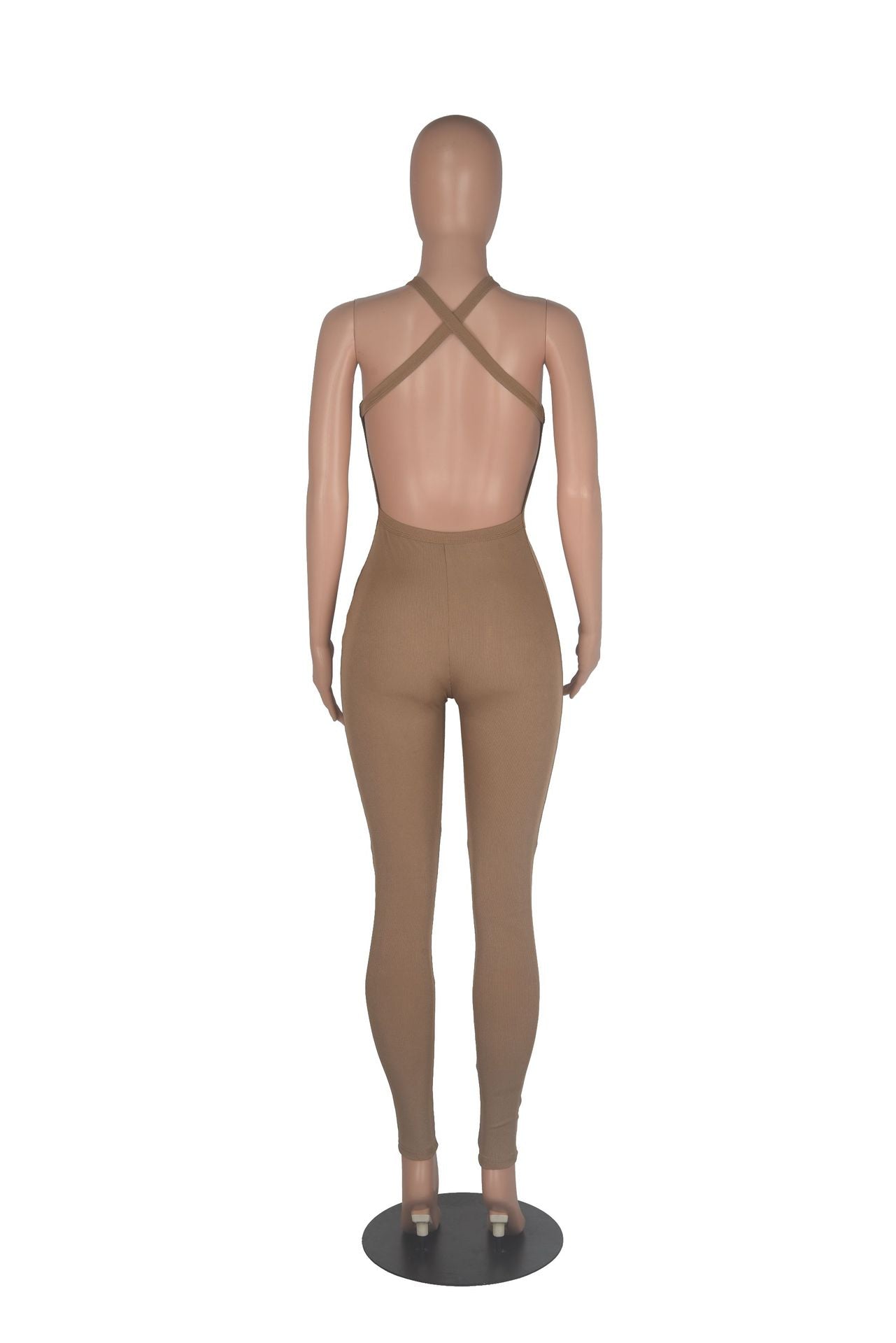 Women Sexy Solid Slim Backless Sports Jumpsuit 21