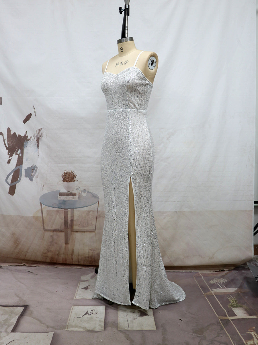 Spring and summer sling sequins slit trailing evening dress Formal Party sexy suspender dress 13