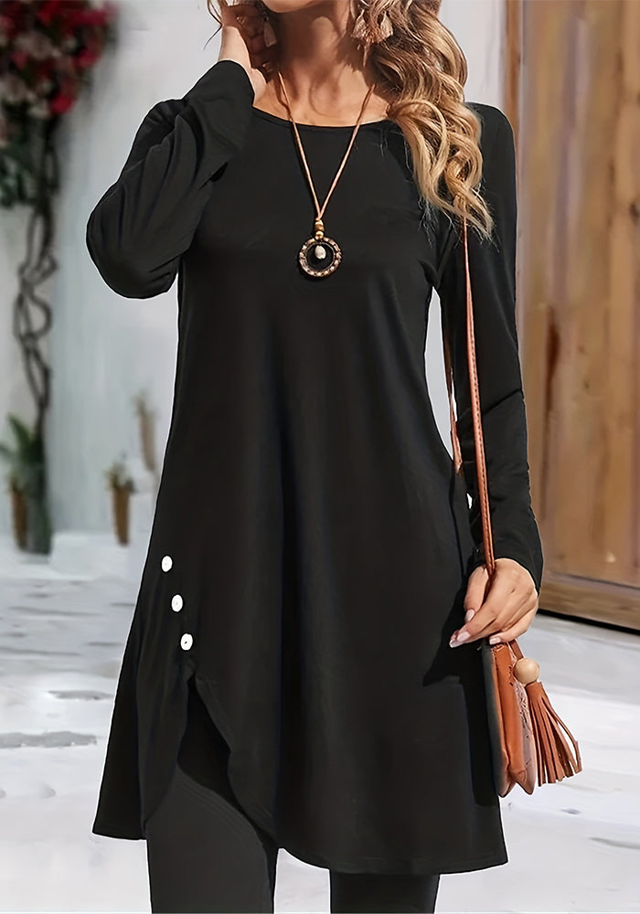 Plus Size Women Round Neck Solid Buttonknitting Dress