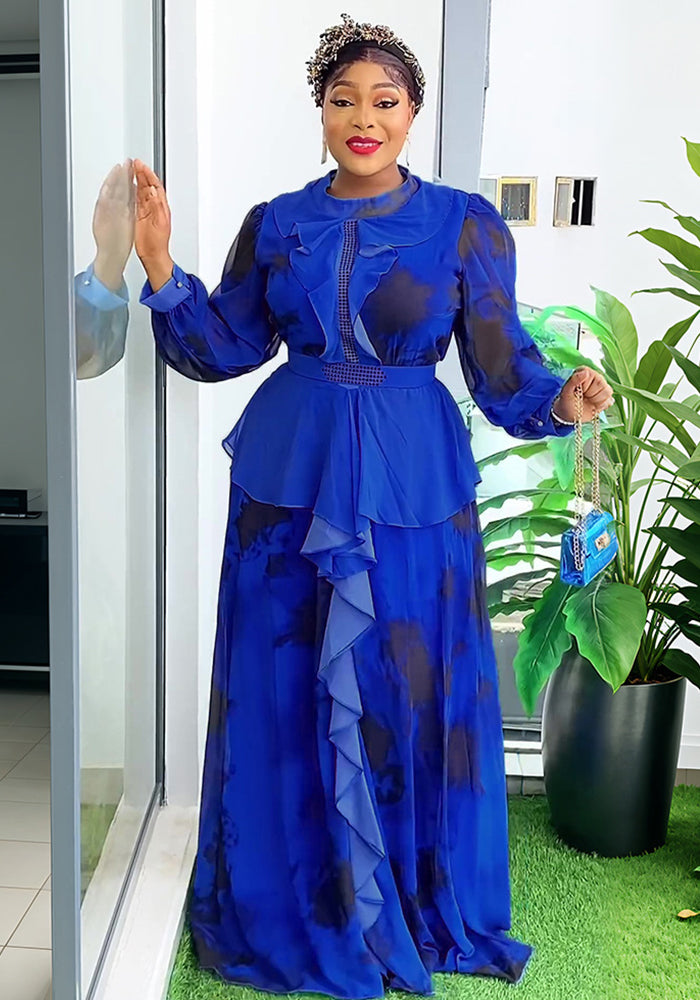 African Women Retro Printed Ruffle Dress