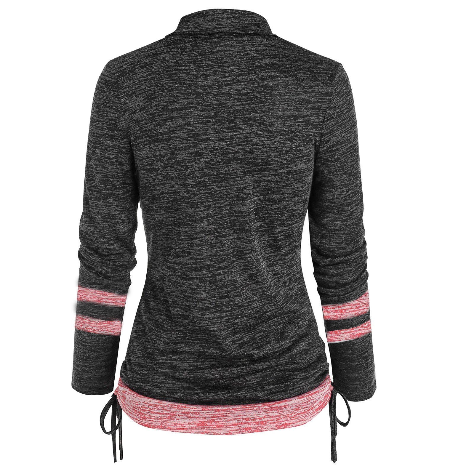 Women Leopard Patchwork Long Sleeve Loose Pleated Top 20