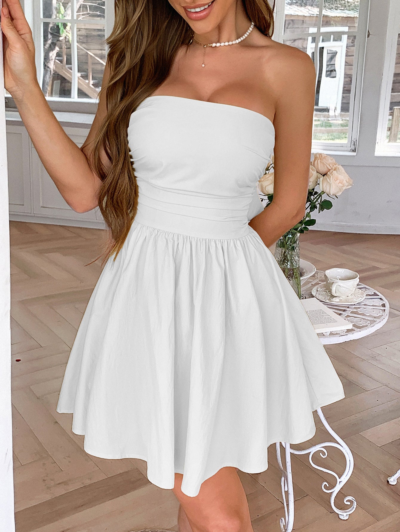 Spring/Summer Women's Chic Elegant Bow Strapless A-line Dress