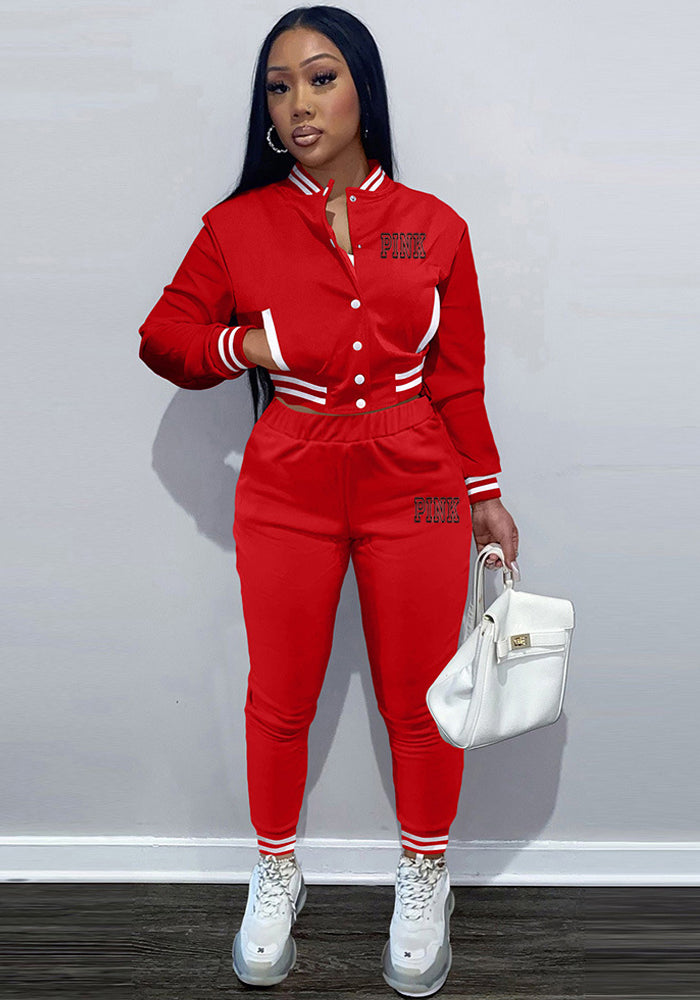 Women Printed Long Sleeve Baseball Jacket and Pant Two Piece