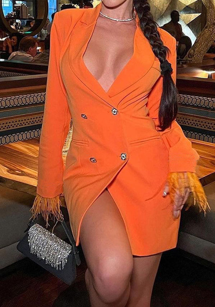 Spring Women's Fashion Feather Long Sleeve Slim Fit Blazer