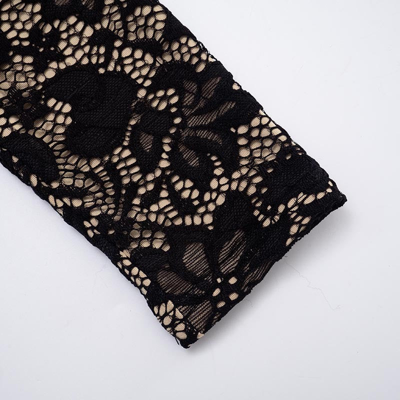 Women's Lace See-Through Long Sleeve Top & Tight Fitting Pants Two-Piece Set 25