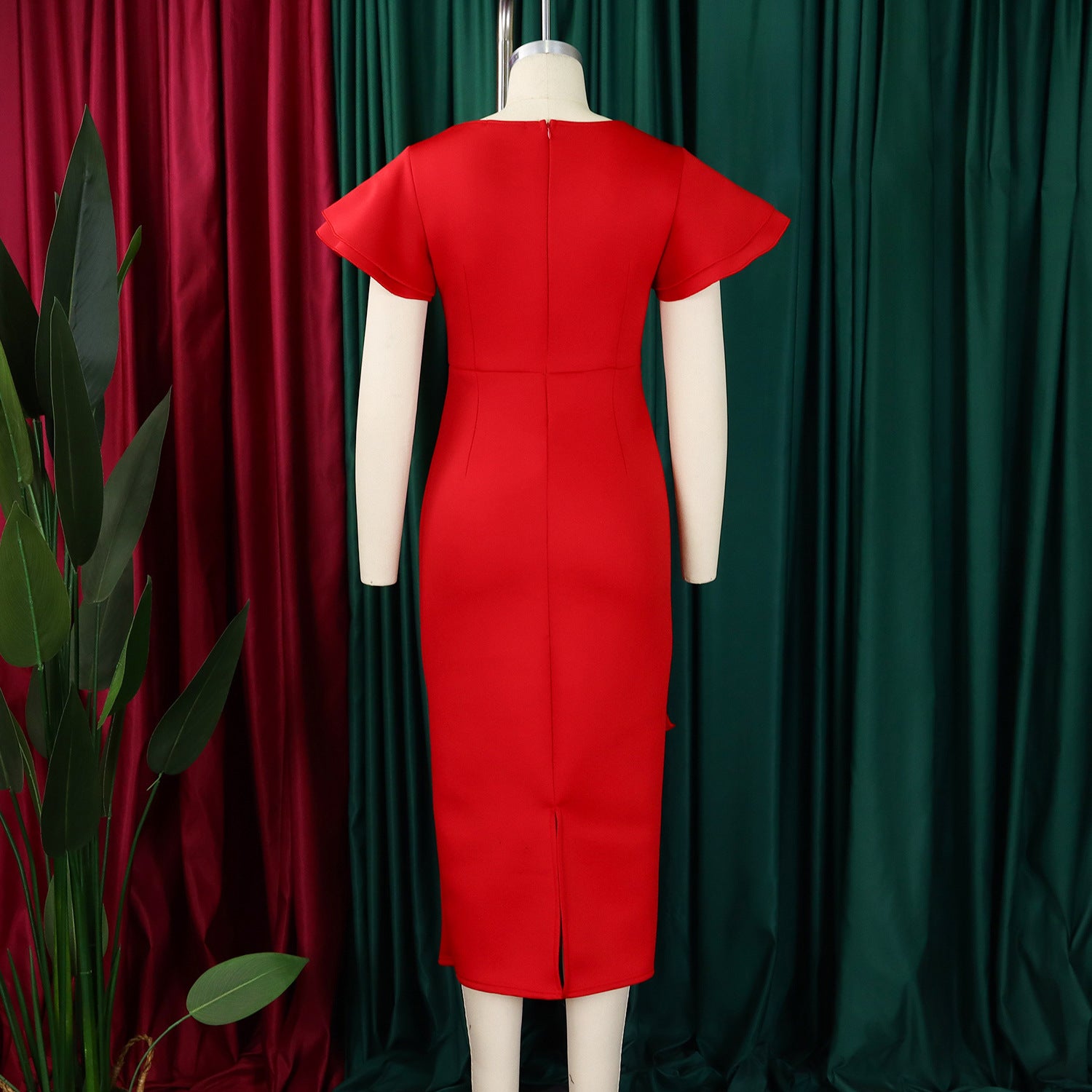 Women Elegant Ruffle Solid Bodycon Dress 20