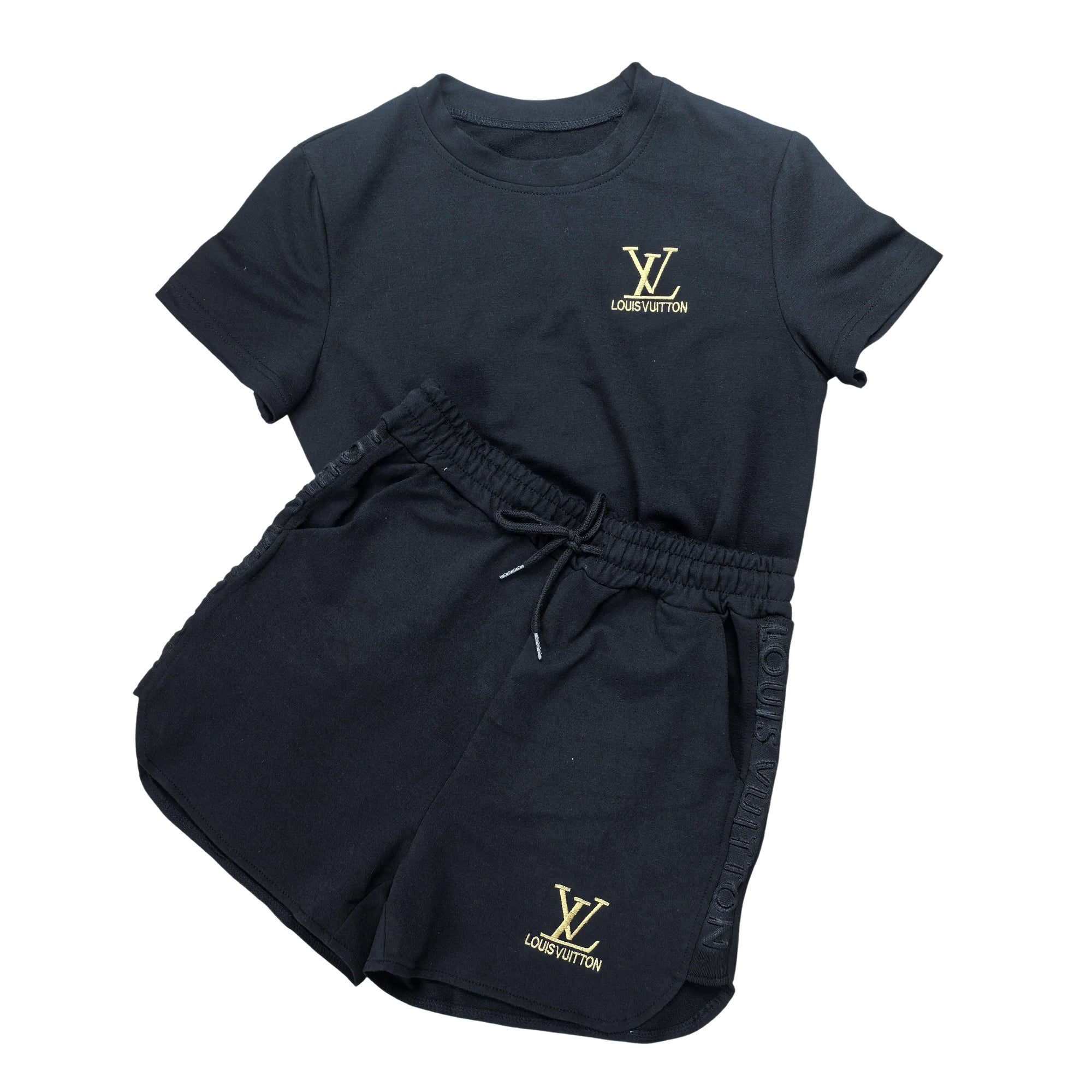 Women's Fashion Casual Cotton Trendy Embroidered Embossed Ribbon Short-Sleeved Shorts Set 10