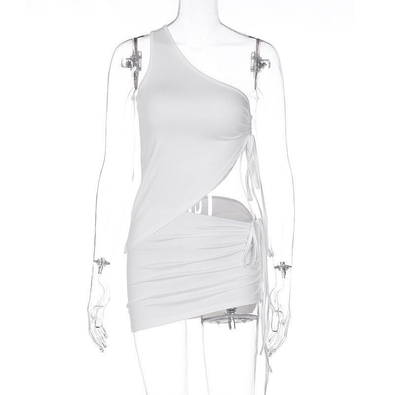 Women summer one-shoulder vest and wrinkled Mini Skirt two-piece set 9