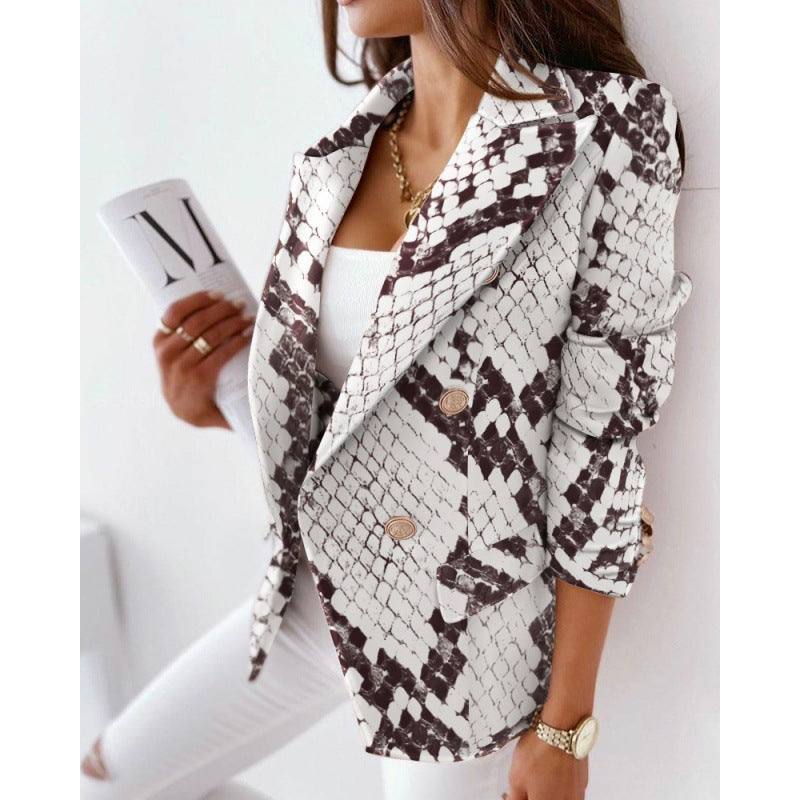Women Autumn and Winter Long Sleeve Double-Breasted Printed Suit 20