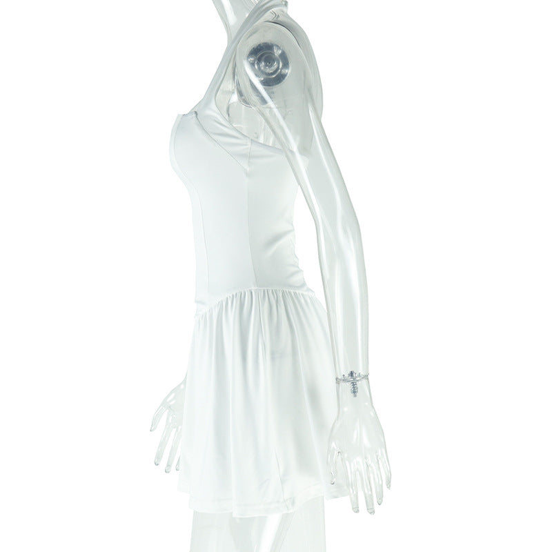 Women's Fashion Solid Color Sexy Strap Halter Sleeveless Low Back A-Line Dress 9