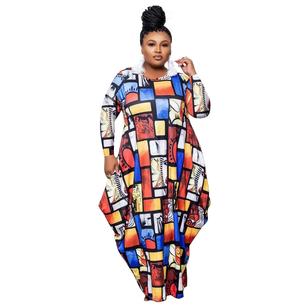 Women's Positioning Print Pockets Plus Size Loose Dress 9