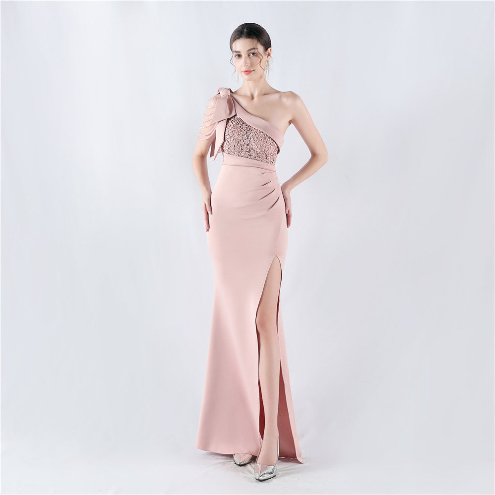 Beaded Lace Luxury Satin Evening Dress 11
