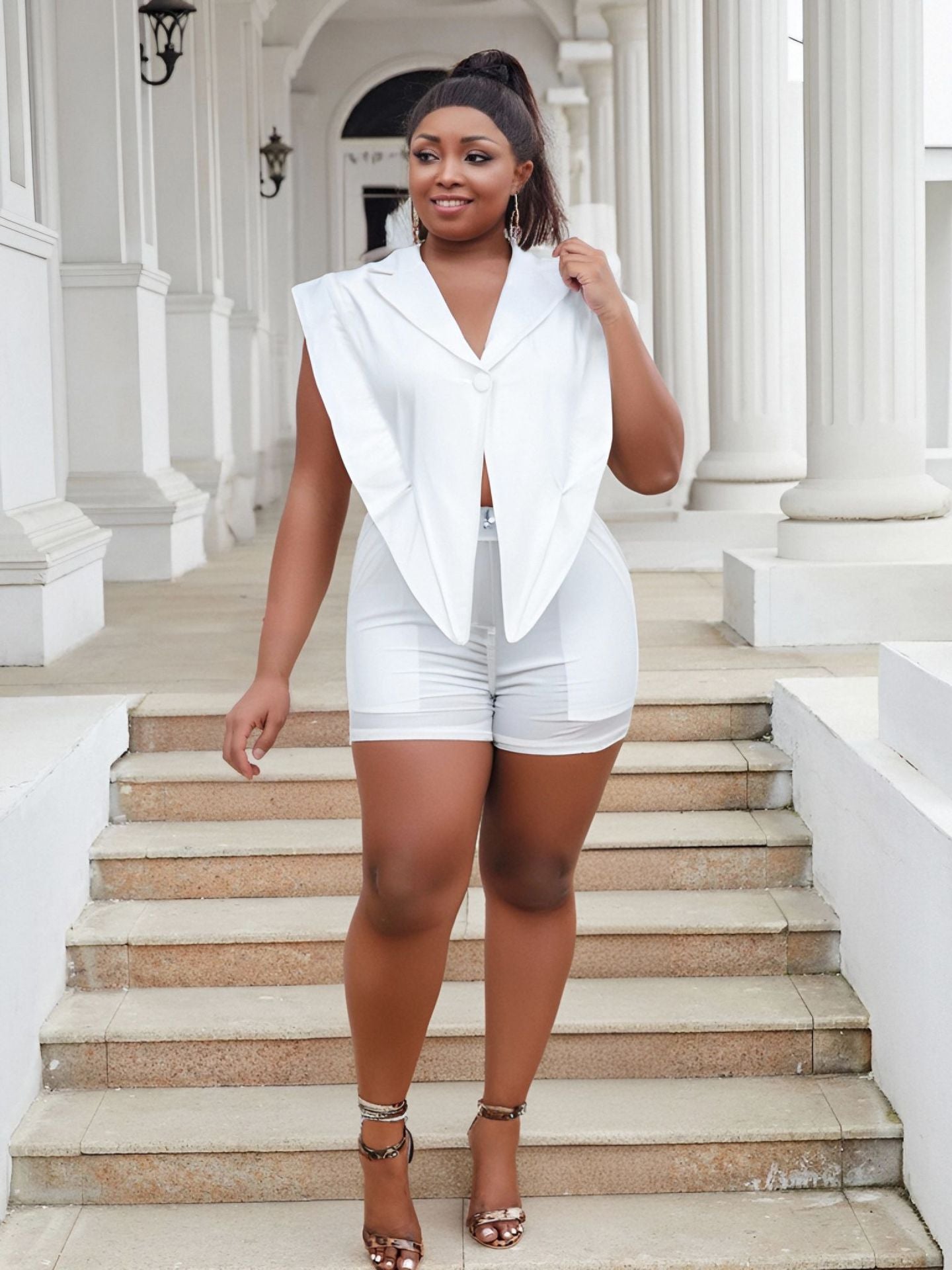 Plus Size Women Casual Irregular Hem Hollow V-neck Jumpsuit 7