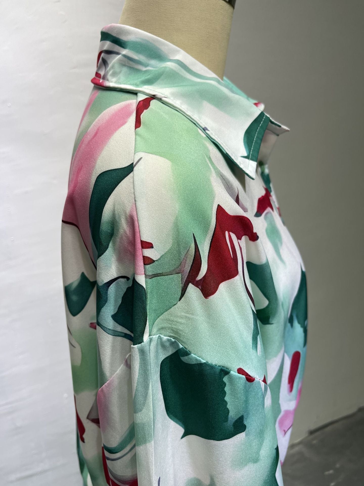 Plus Size Women Print Casual Loose Turndown Collar Shirt + High Waist Wide Leg Pants Two Piece Set 10