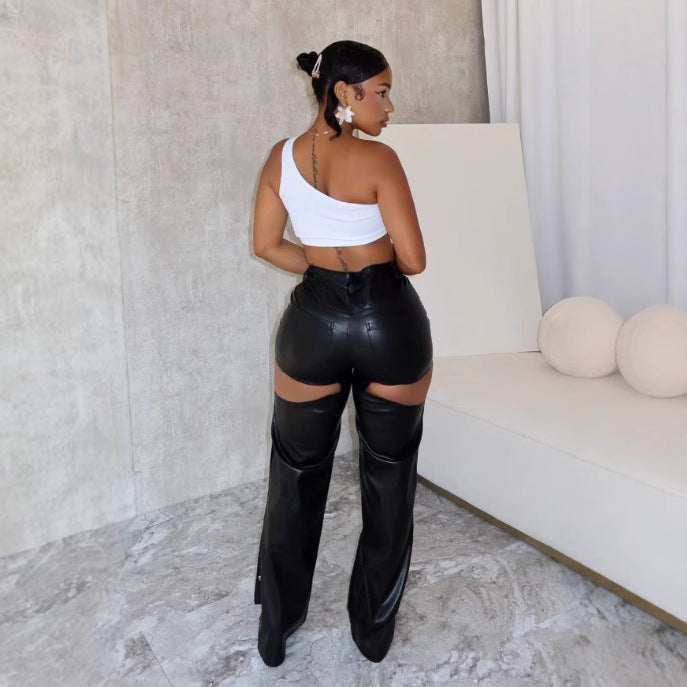 Autumn And Winter Fashion Sexy High Waist Slim Fit Straight Casual Leather Pants 4