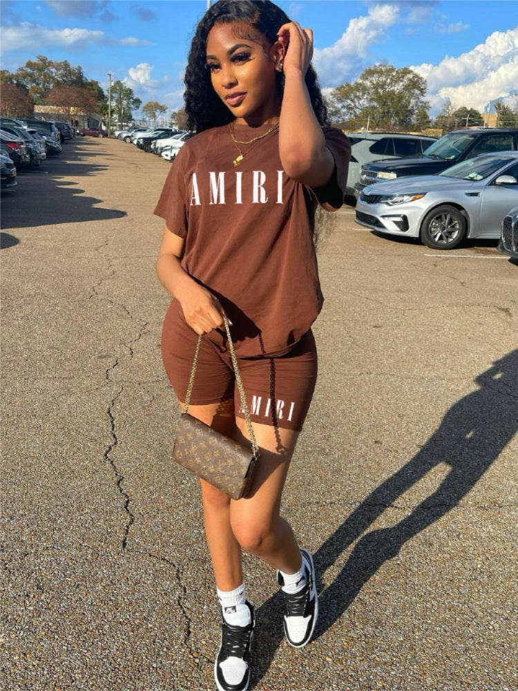 Women's Printed Round Neck Short Sleeve Shorts Two-Piece Set 6