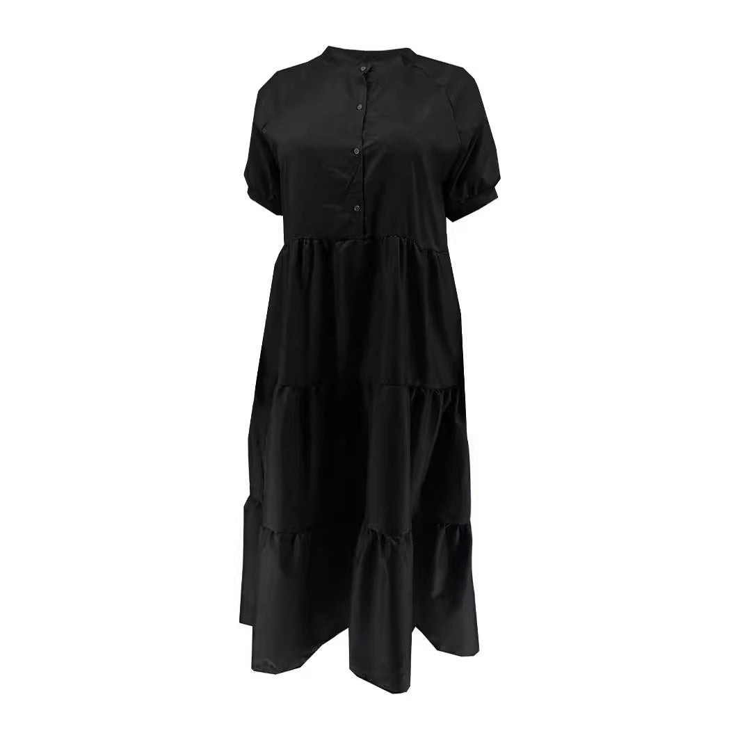 Plus Size Women Casual Button Turndown Collar Dress 3
