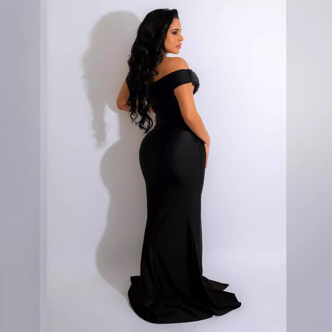 Women's Autumn Sexy Formal Dress Ruched One-Shoulder Fashion Chic Maxi Evening Gown 5