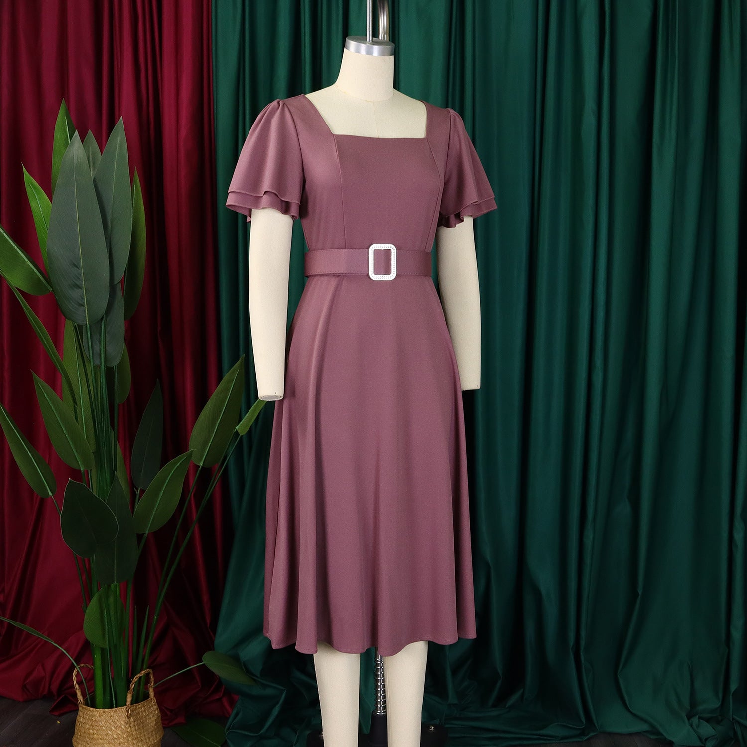 Bell Sleeve Square Neck High Waist Elegance Dress 22