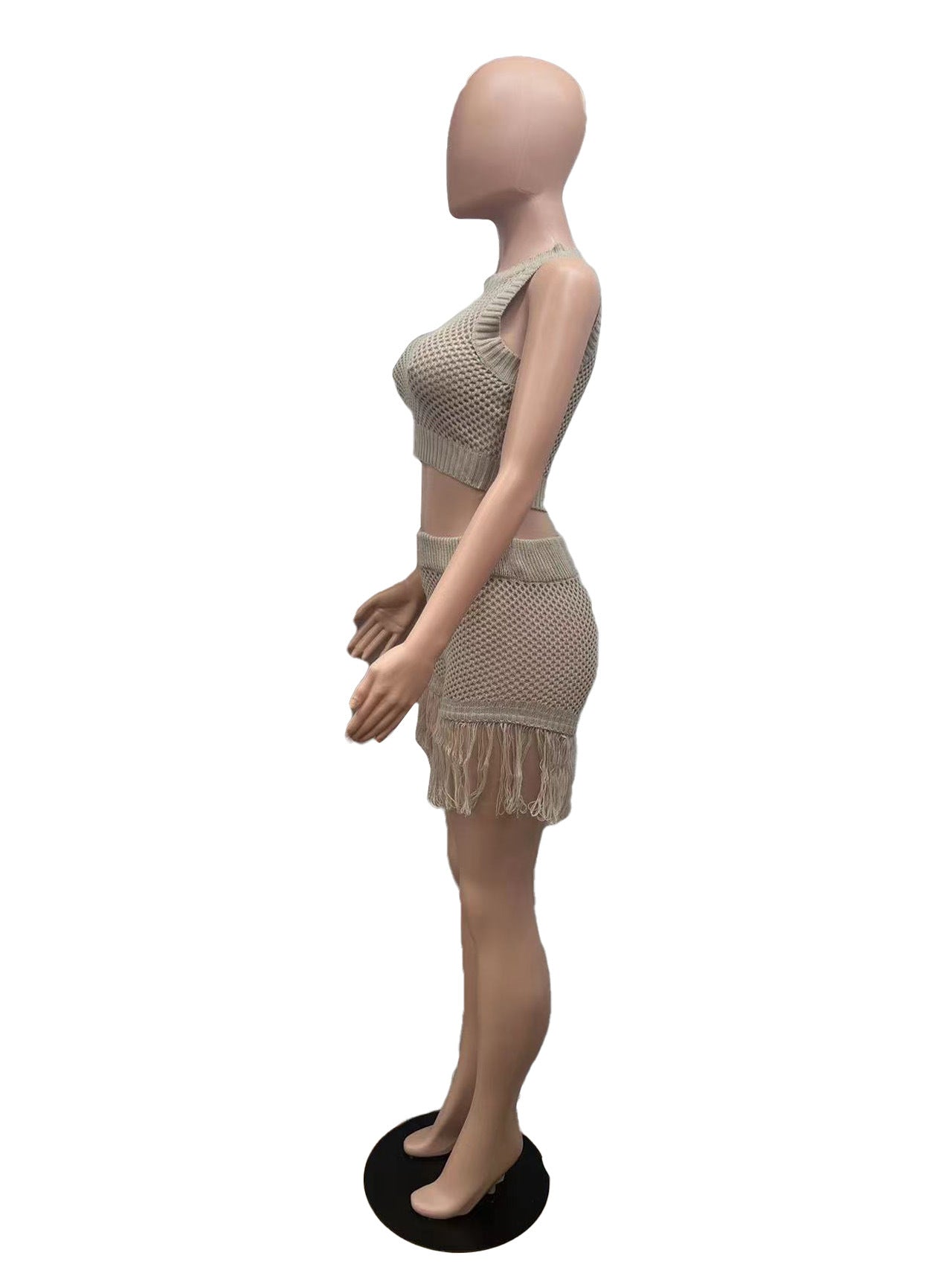 Women knitting Crochet hollow tassel sexy Top and shorts two-piece set 8