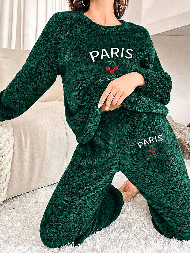 Winter Solid Color Plus Size Fleece Pajamas Casual Two Piece Women's Home Clothes 5