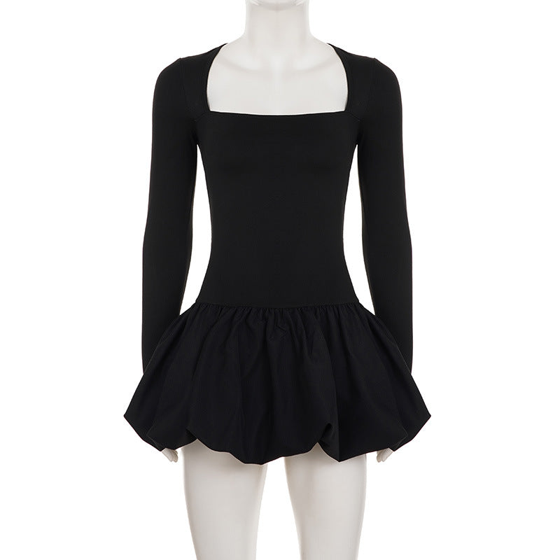 Women Elegant Square Neck Floral Long-Sleeved Solid Dress 6