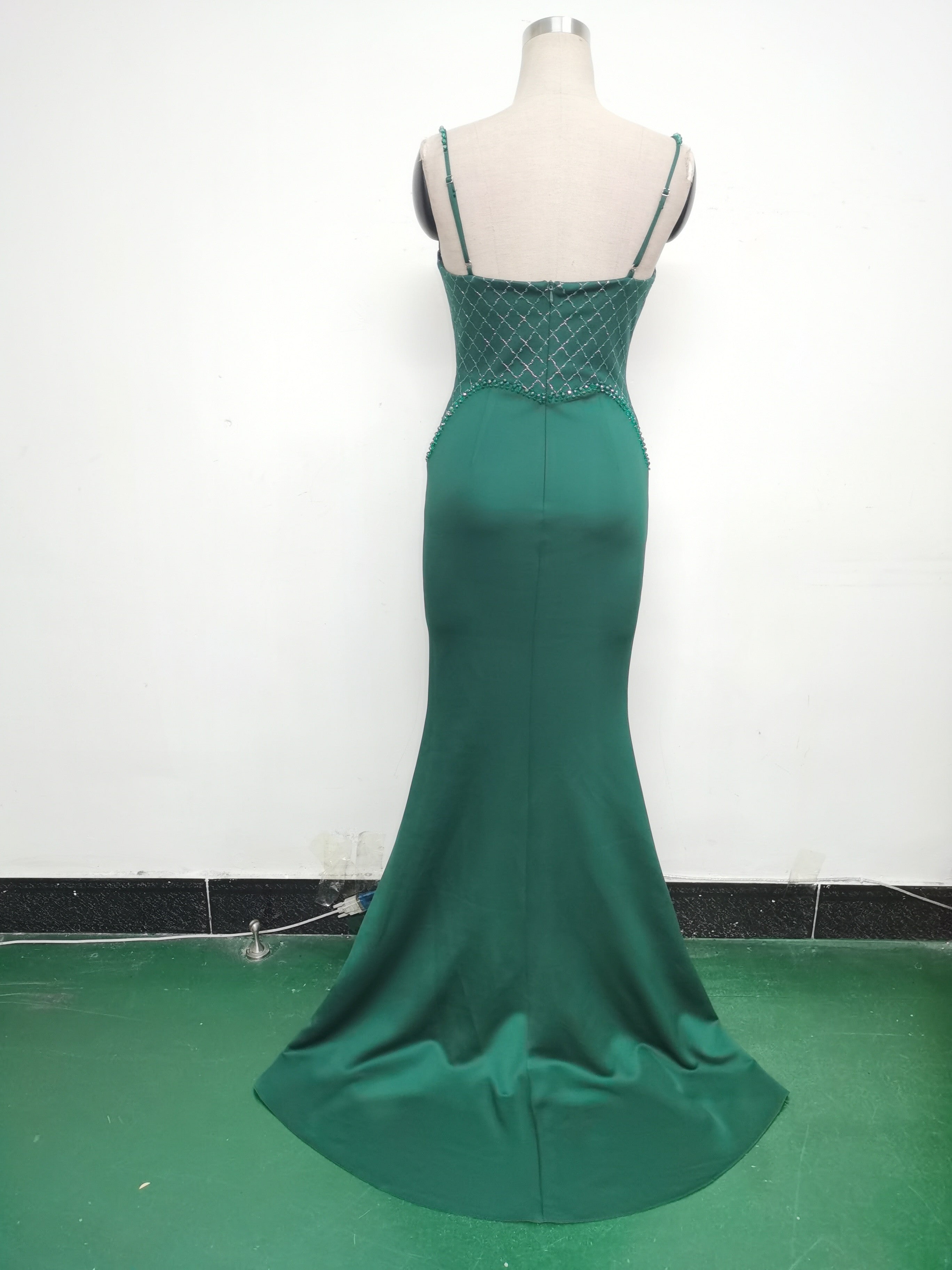 Women Strappy Heart-Shaped Lace Grid Embroidery Beaded Fishbone Formal Party Evening Dress 28