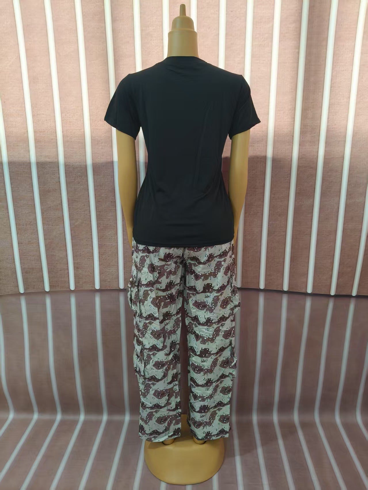 Women Plus Size Round Neck short-sleeved T-shirt camouflage trousers Casual sports Two Piece Set 10