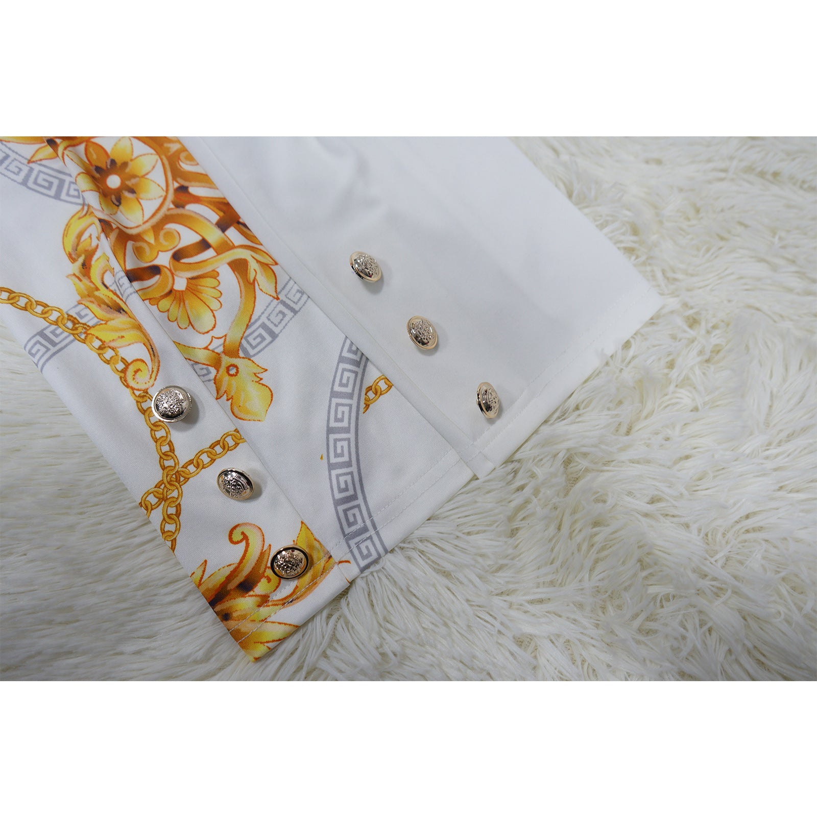 Fashionable Women's Turndown Collar Long Sleeve Printed Suit Two Piece Set 15