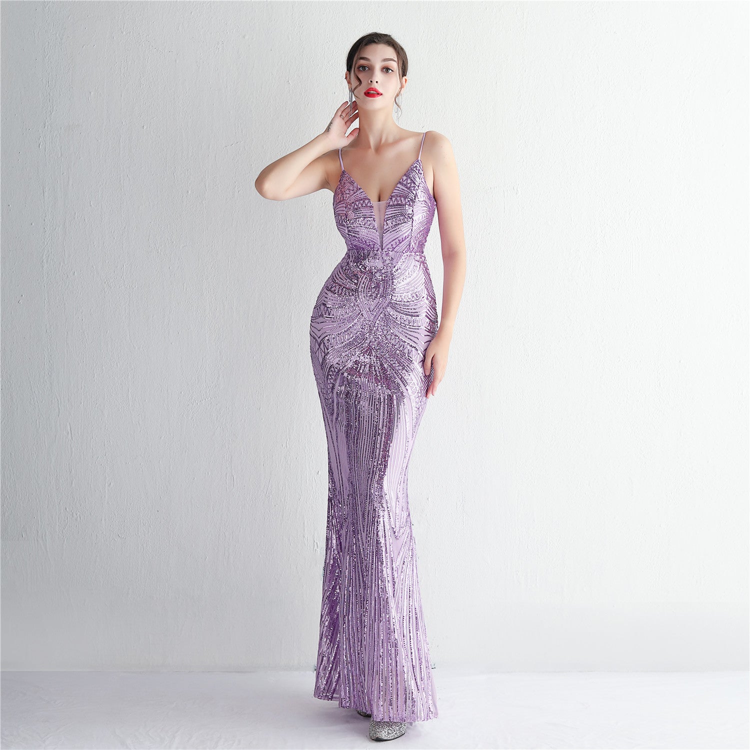 Positioning Flower Sling Party Sequin Dress Long Formal Party Slim Chic Elegant Evening Dress 19